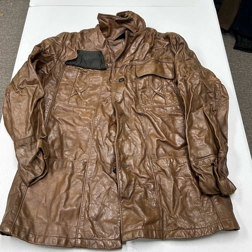 Reed Sportswear Leather Field Jacket Mens XL Brown Vintage Utility Barn Coat